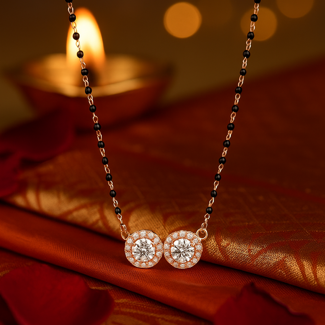 ANVI Silver rose gold stone mangalsutra product shoot